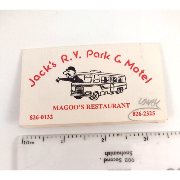 Vintage Jacks R.V. Park & Motel Conconully WA Business Card Magoos Restaurant - Picture 1 of 3